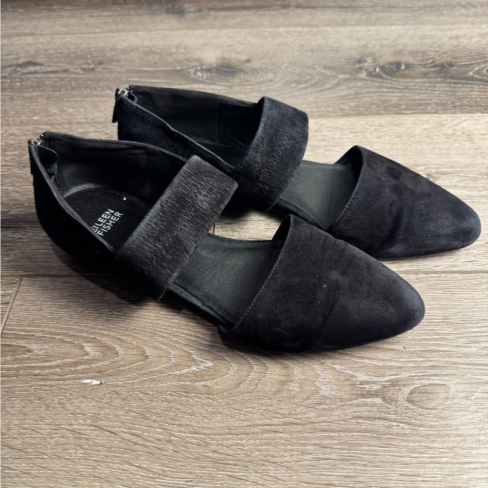 Eileen Fisher Shoes Womens Size 9 Black Suede Pointed Toe Back Zipper Flats
